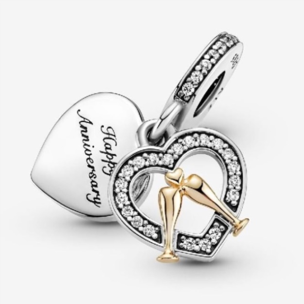 14kt Gold Two-Tone Happy Anniversary Dangle Charms Pandora