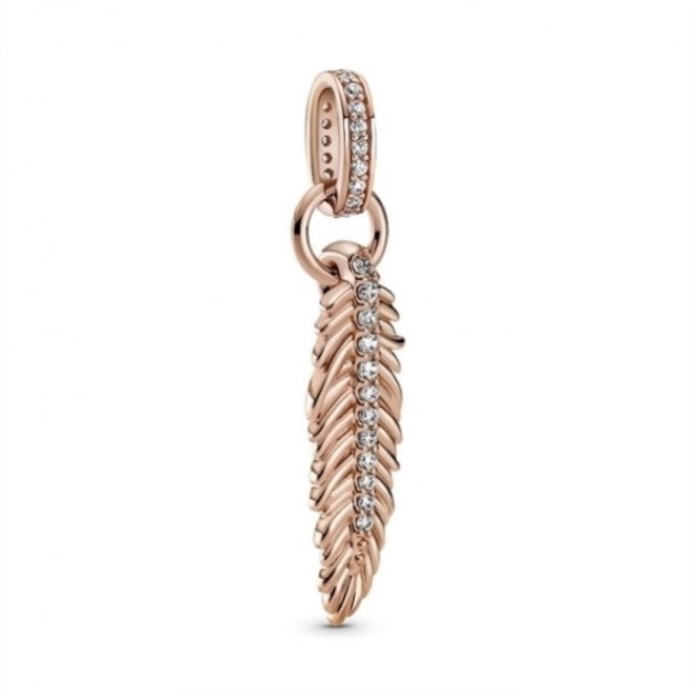 14kt Rose Gold Sparkling Feather Dangle Charms Pandora
