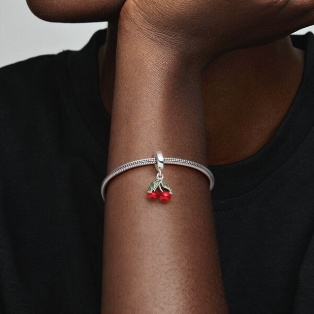 Asymmetrical Cherry Fruit Dangle Charm Pandora