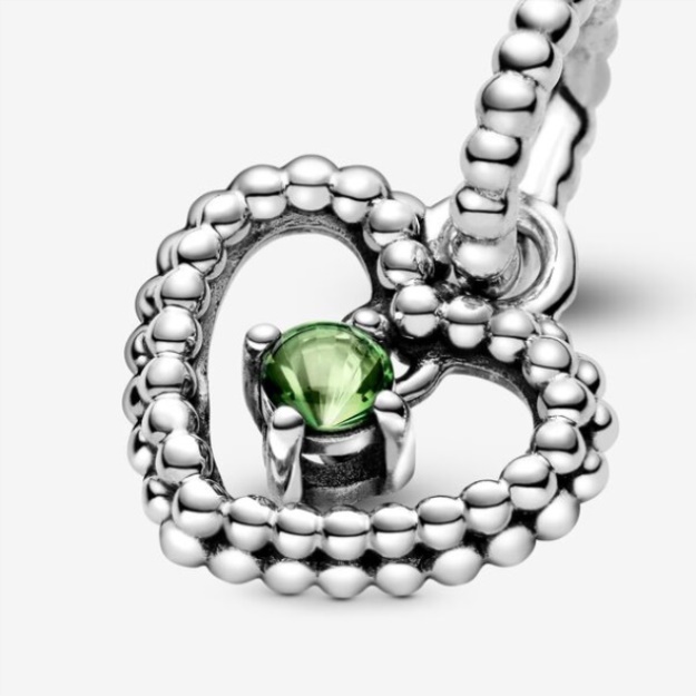 August Spring Green Beaded Heart Dangle Charm Pandora