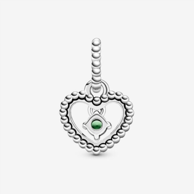 August Spring Green Beaded Heart Dangle Charm Pandora