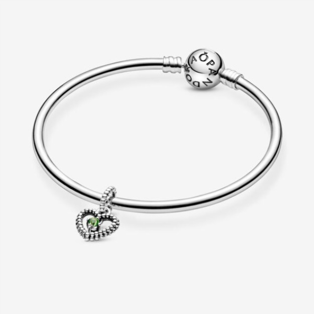 August Spring Green Beaded Heart Dangle Charm Pandora
