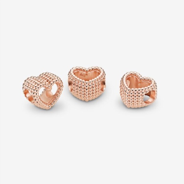 Beaded Open Heart Charm Pandora Rose Gold Plated