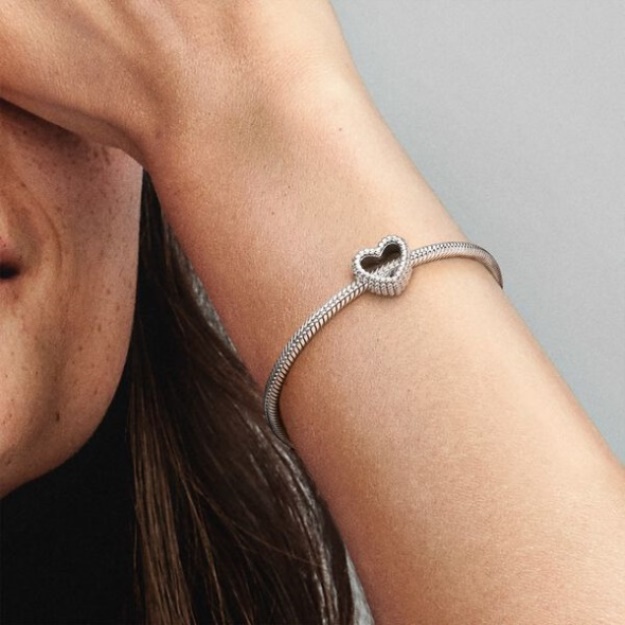 Beaded Open Heart Charm Pandora Sterling Silver