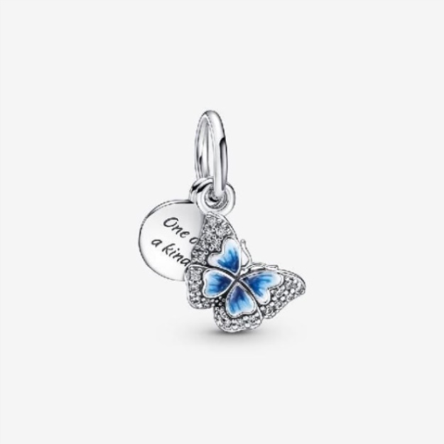 Blue Butterfly One of A Kind Double Dangle Charm Pandora