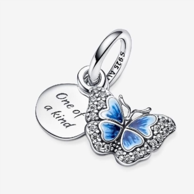 Blue Butterfly One of A Kind Double Dangle Charm Pandora