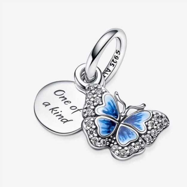 Blue Butterfly Quote Double Dangle Charm Pandora
