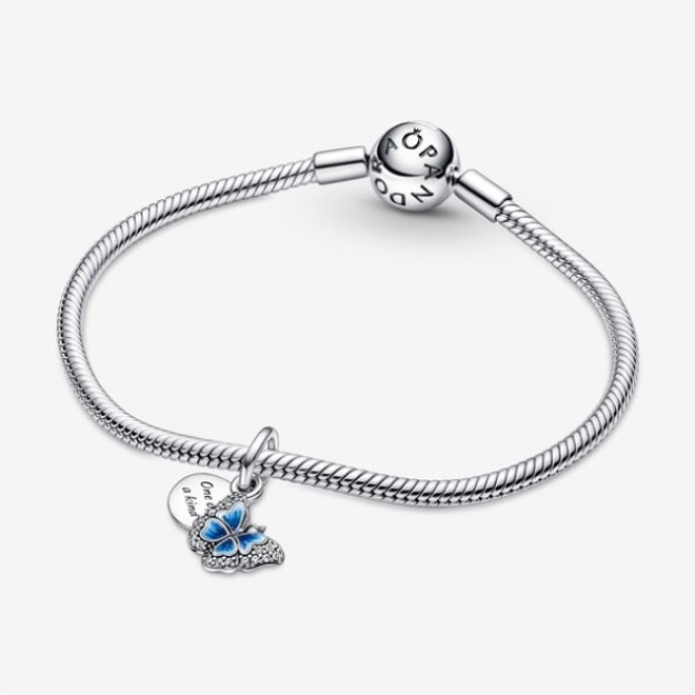 Blue Butterfly Quote Double Dangle Charm Pandora