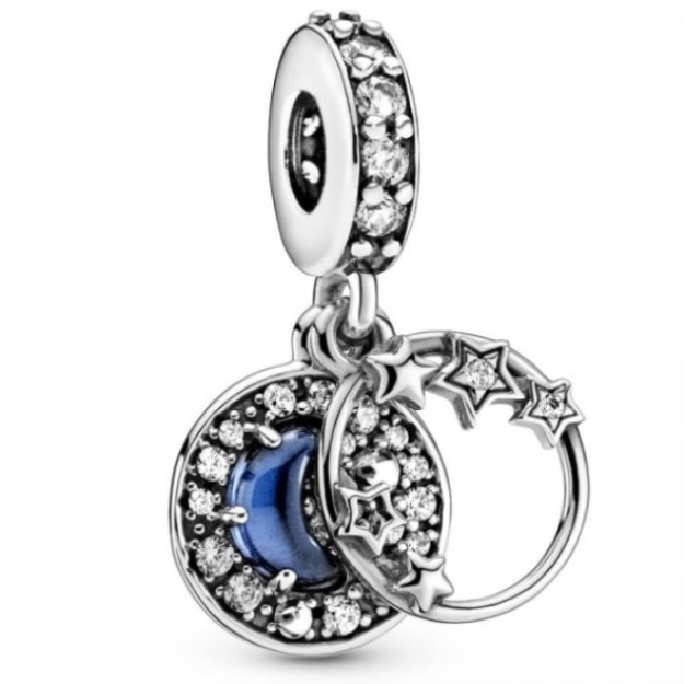 Blue Night Sky Crescent Moon  Stars Dangle Charms Pandora