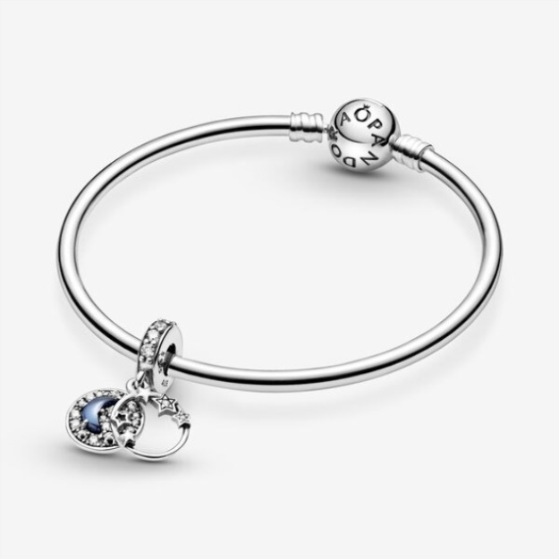 Blue Night Sky Crescent Moon Stars Dangle Charm Pandora