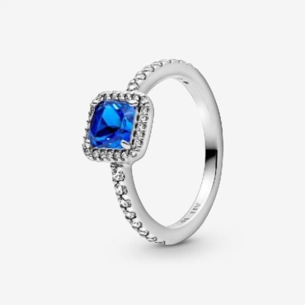Blue Pandora Square Sparkle Halo Ring