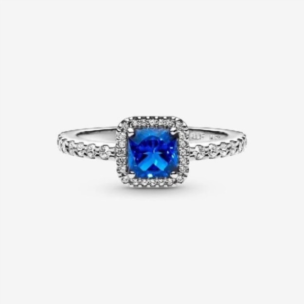 Blue Pandora Square Sparkle Halo Ring