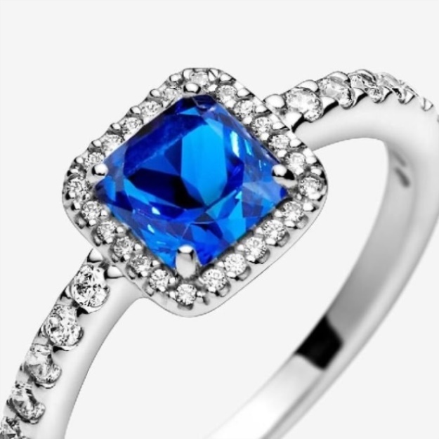Blue Pandora Square Sparkle Halo Ring