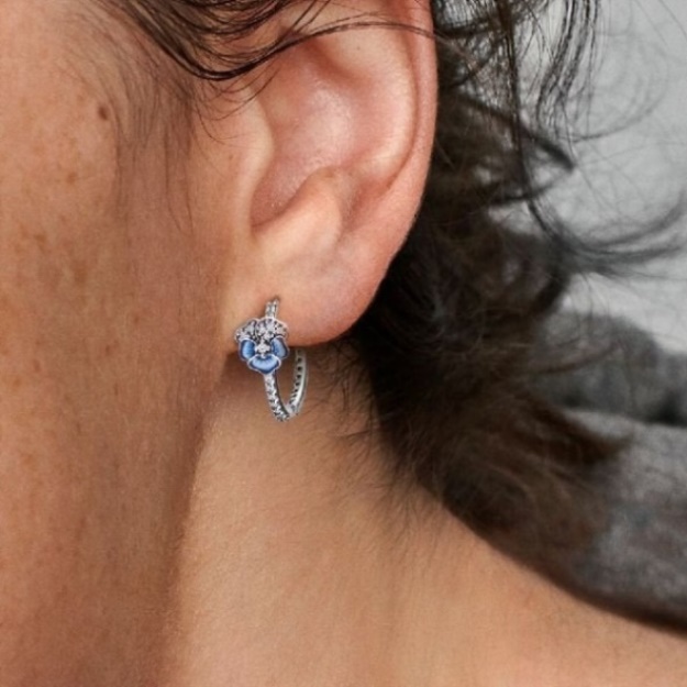 Blue Pansy Flower Hoop Earrings Pandora CA