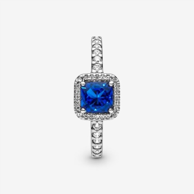 Blue Square Sparkle Halo Ring Pandora