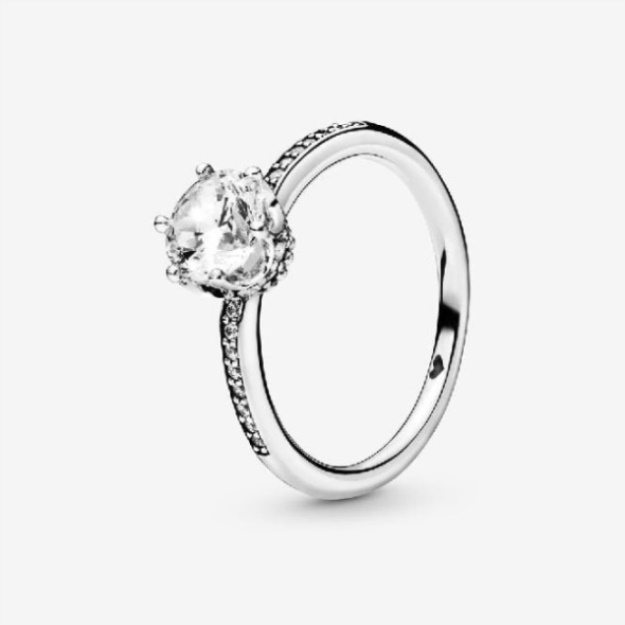 Clear Pandora Brand Sparkling Crown Solitaire Ring