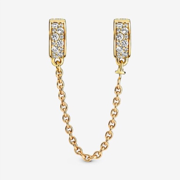 Clear Pave Safety Chain Clip Charm Pandora Gold Plated