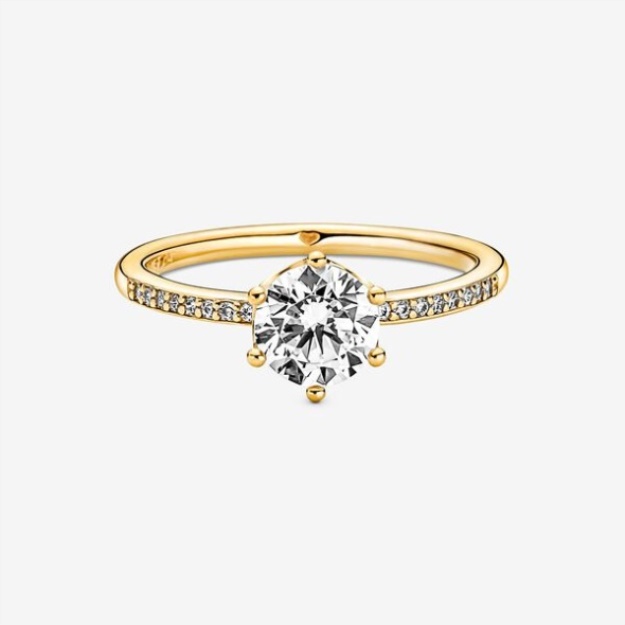 Clear Sparkling Crown Solitaire Ring Pandora Gold Plated