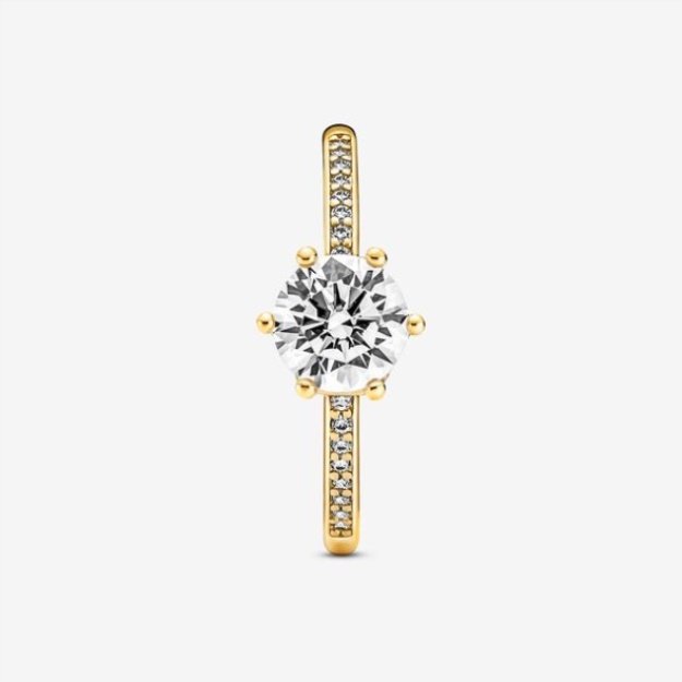 Clear Sparkling Crown Solitaire Ring Pandora Gold Plated