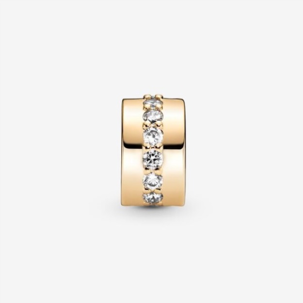 Clear Sparkling Row Clip Charm Pandora Gold
