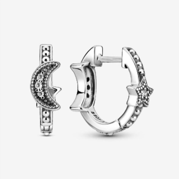 Crescent Moon  Stars Beaded Hoop Earrings Pandora