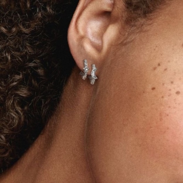 Crescent Moon  Stars Beaded Hoop Earrings Pandora