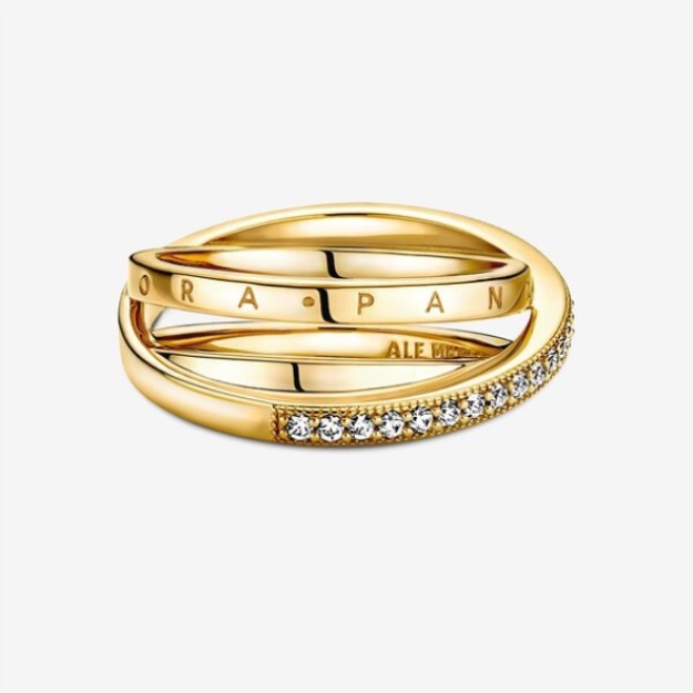 Crossover Pave Triple Band Ring Pandora Gold Plated