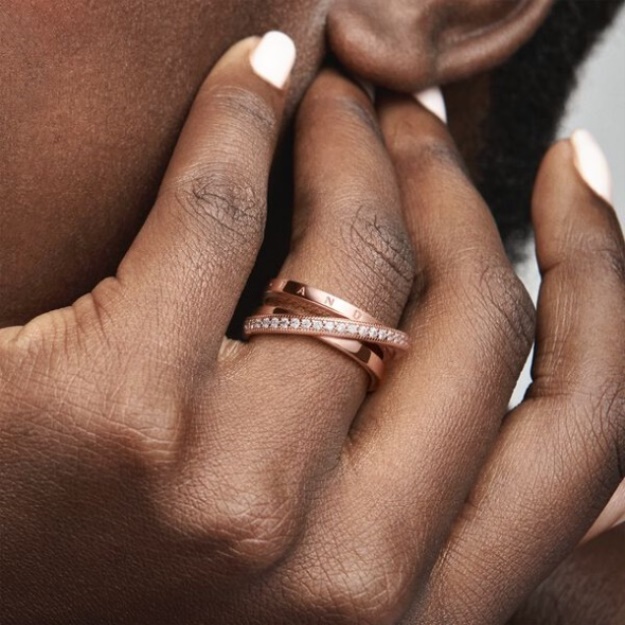 Crossover Pave Triple Band Ring Pandora Rose Gold Plated