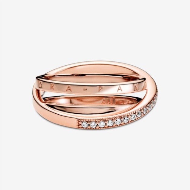 Crossover Pave Triple Band Ring Pandora Rose Gold Plated