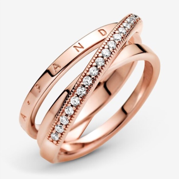 Crossover Pave Triple Band Ring Pandora Rose Gold Plated