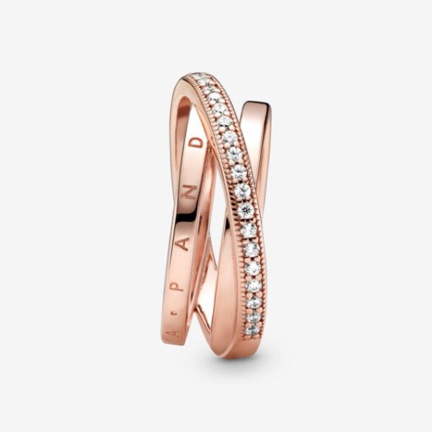 Crossover Pave Triple Band Ring Pandora Rose Gold Plated