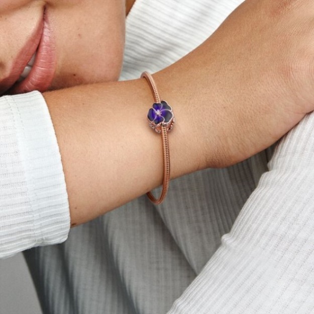 Deep Purple Pansy Flower Charm Pandora