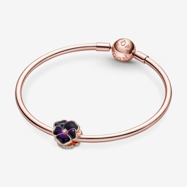Deep Purple Pansy Flower Charm Pandora