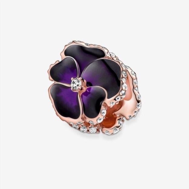 Deep Purple Pansy Flower Charm Pandora