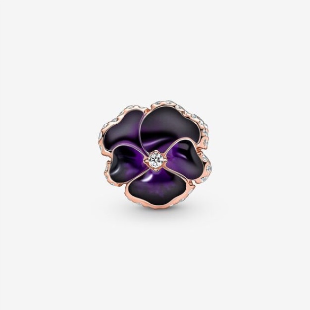Deep Purple Pansy Flower Charm Pandora
