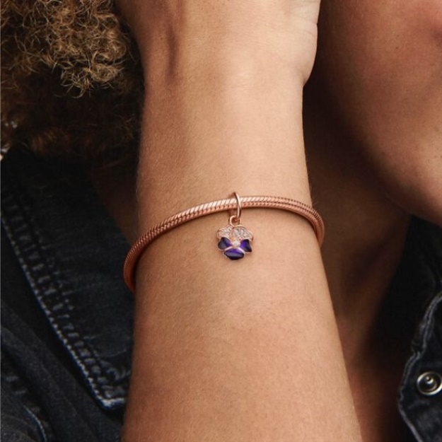 Deep Purple Pansy Flower Dangle Charm Pandora