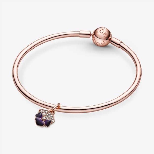 Deep Purple Pansy Flower Dangle Charm Pandora