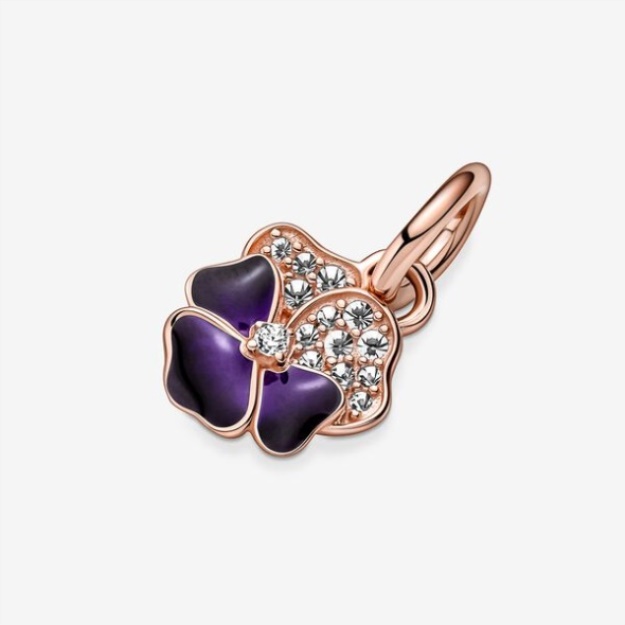 Deep Purple Pansy Flower Dangle Charm Pandora