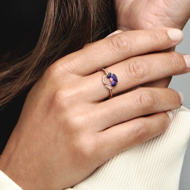 Deep Purple Pansy Flower Ring Pandora