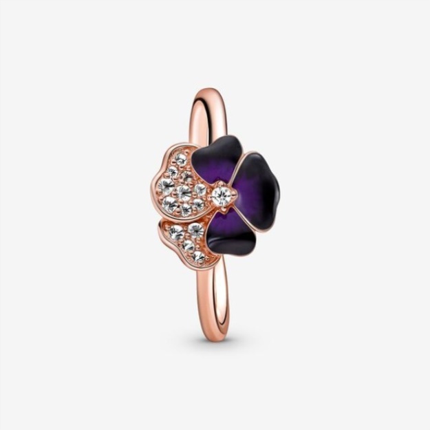 Deep Purple Pansy Flower Ring Pandora