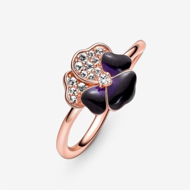 Deep Purple Pansy Flower Ring Pandora