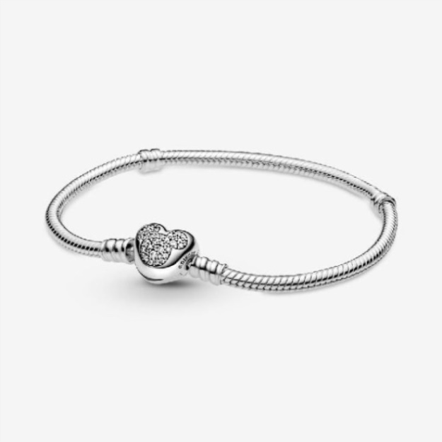Disney Mickey Mouse Heart Clasp Snake Chain Bracelet Pandora
