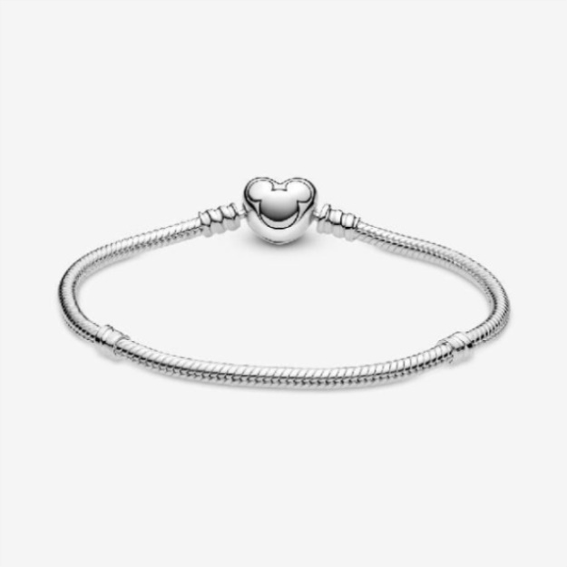 Disney Mickey Mouse Heart Clasp Snake Chain Bracelet Pandora