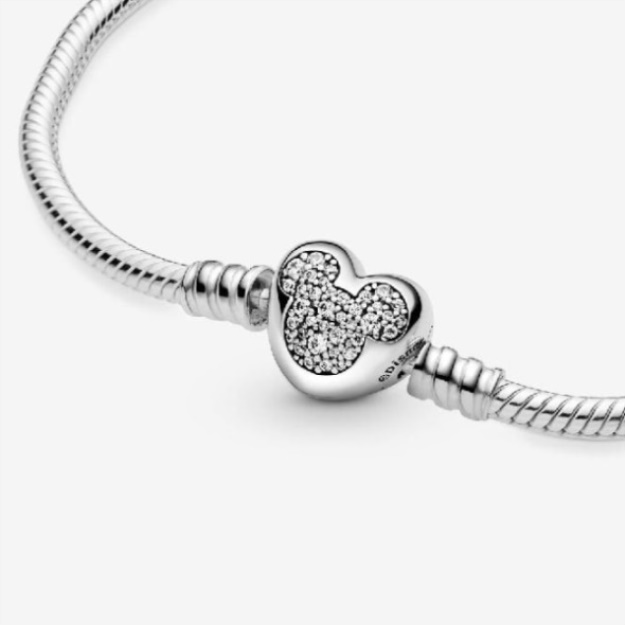 Disney Mickey Mouse Heart Pandora Clasp Snake Chain Bracelet