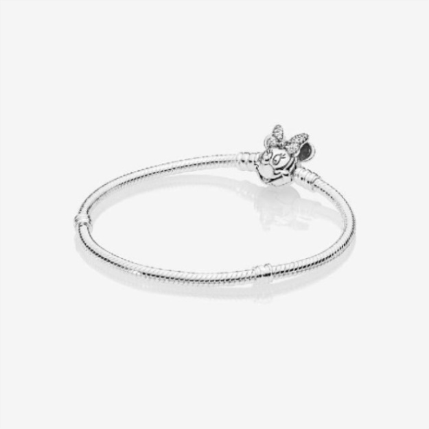 Disney Moments Pave Minnie Mouse Clasp Snake Chain Bracelet Pandora