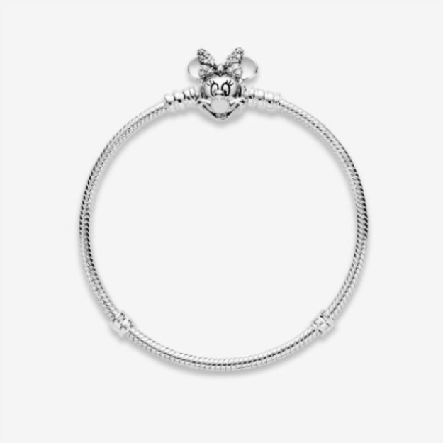 Disney Moments Pave Minnie Mouse Clasp Snake Chain Bracelet Pandora