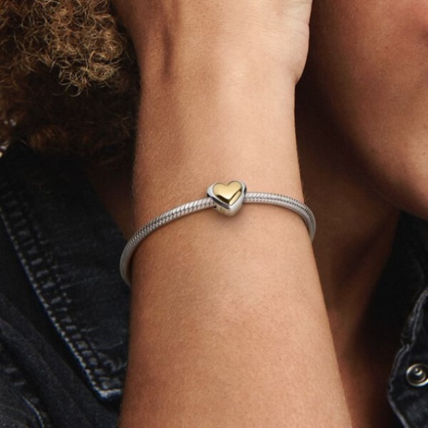 Domed Golden Heart Charm Pandora