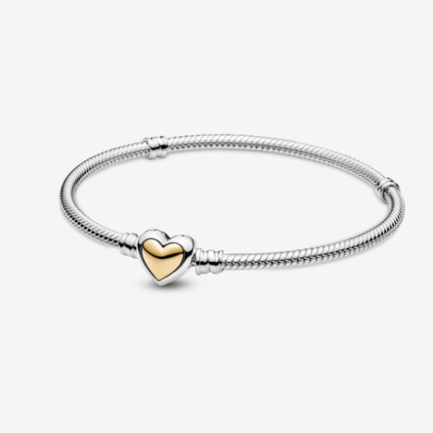 Domed Golden Heart Clasp Snake Chain Bracelet Pandora