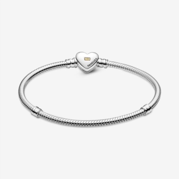 Domed Golden Heart Clasp Snake Chain Bracelet Pandora
