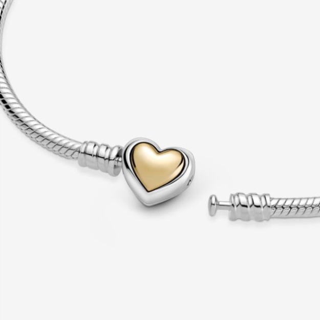 Domed Golden Heart Clasp Snake Chain Bracelet Pandora